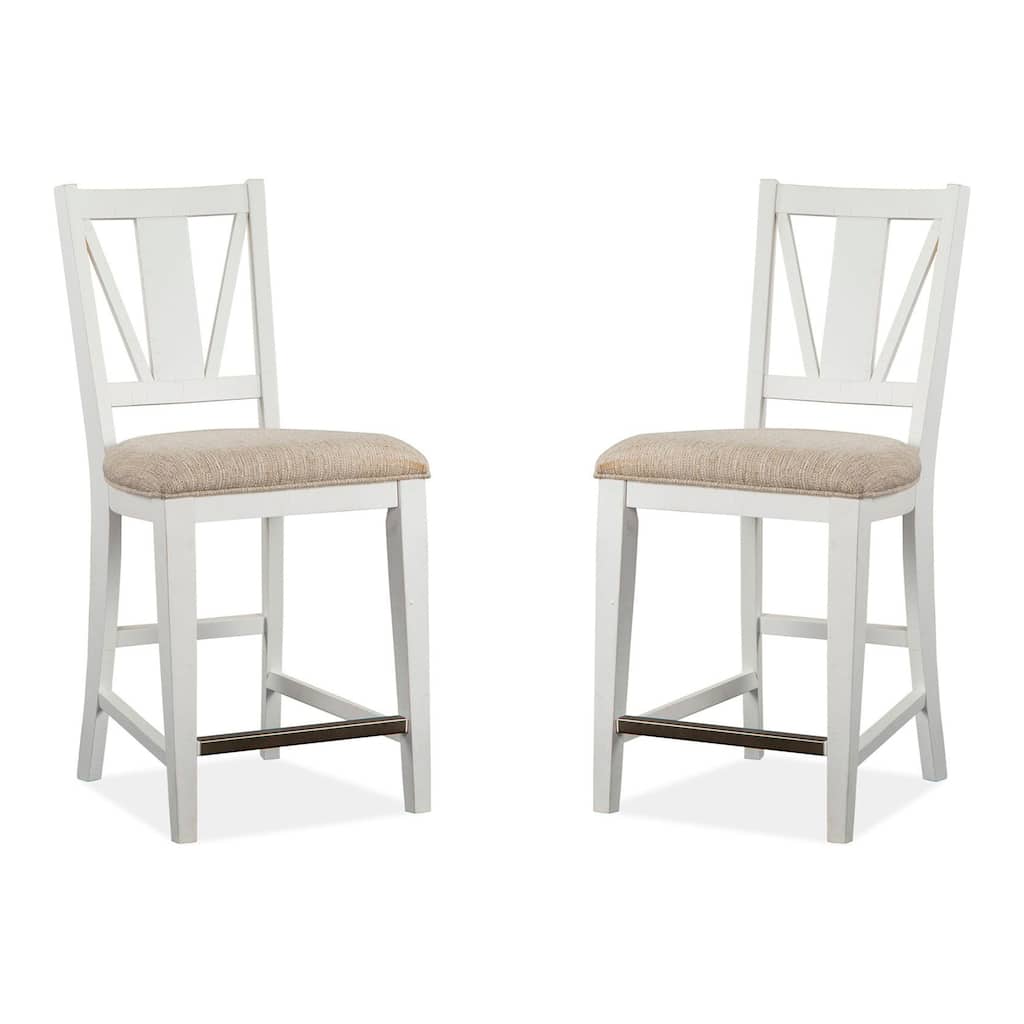 Magnussen Home Heron Cove Chalk White And Dovetail Grey Upholstered Counter Chair Two Pack - 18.25''W x 20.75''D x 40''H