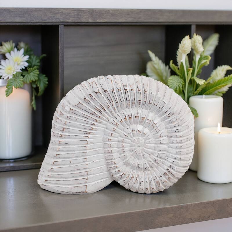 Handcrafted Wooden Nautical Shell Figurine Coastal-Inspired Details