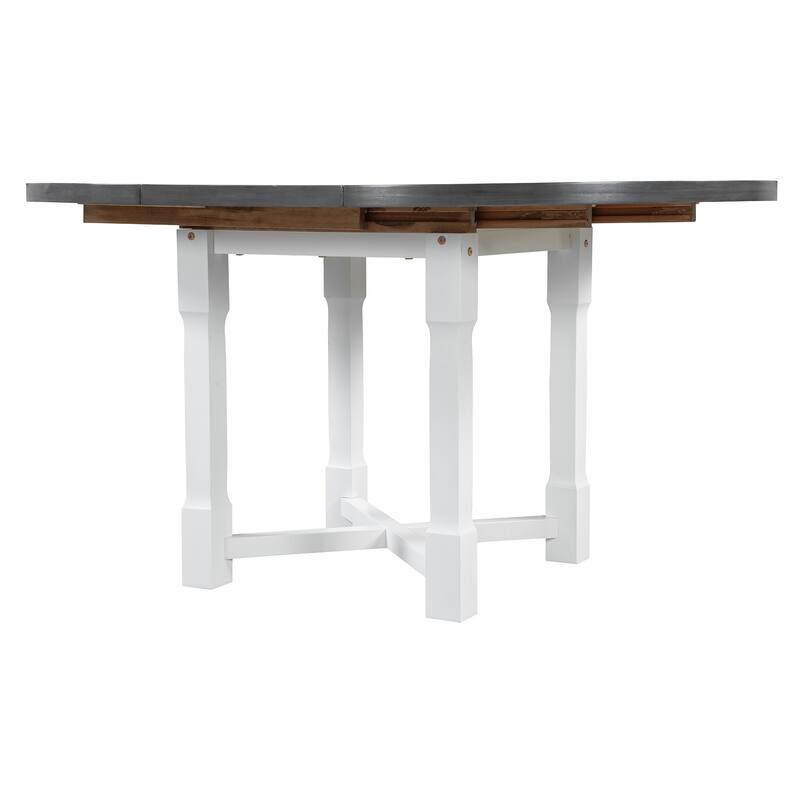 5-Piece Extendable Dining Table Set for 4, Round Dining Table for 4 with Upholstered Chairs, Farmhouse Kitchen Table Set