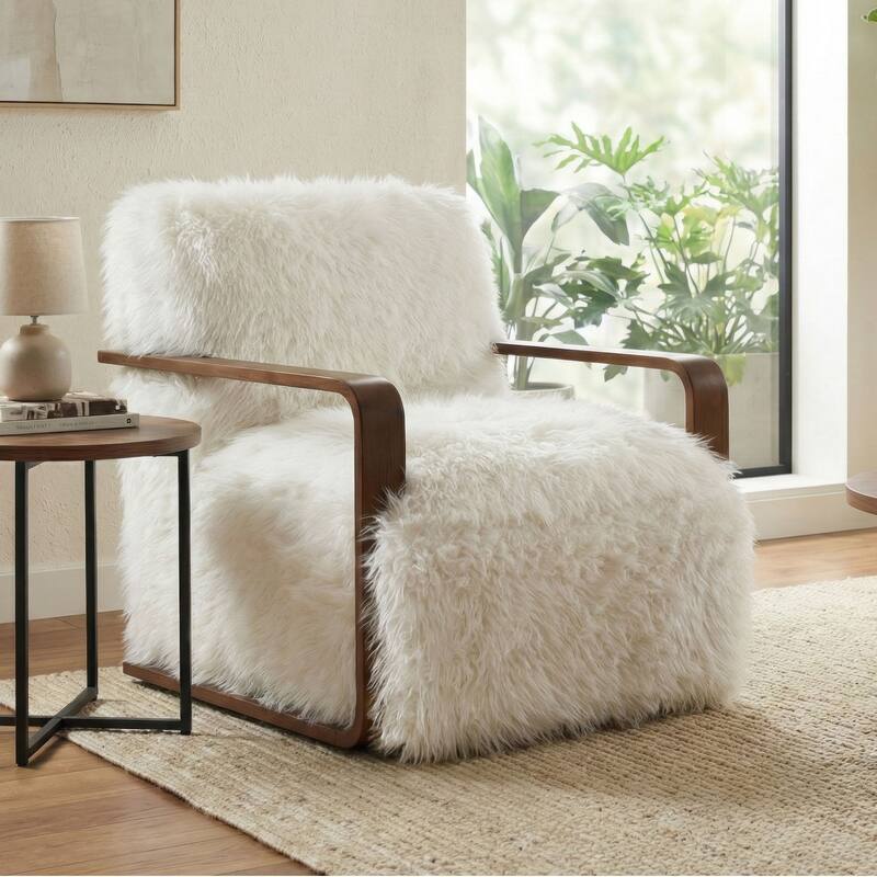 Furniture of America Neyra Modern 28-inch Faux Fur Accent Arm Chair - White Long-Haired