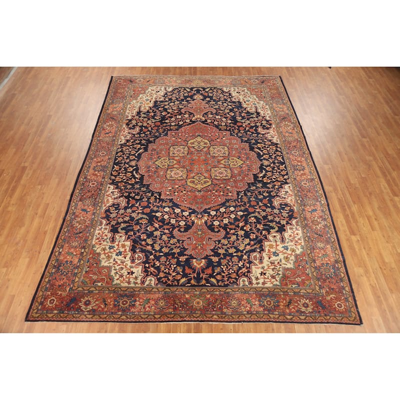 Vegetable Dye Sarouk Farahan Persian Area Rug Hand-Knotted Wool Carpet - 9'1"x 12'6"