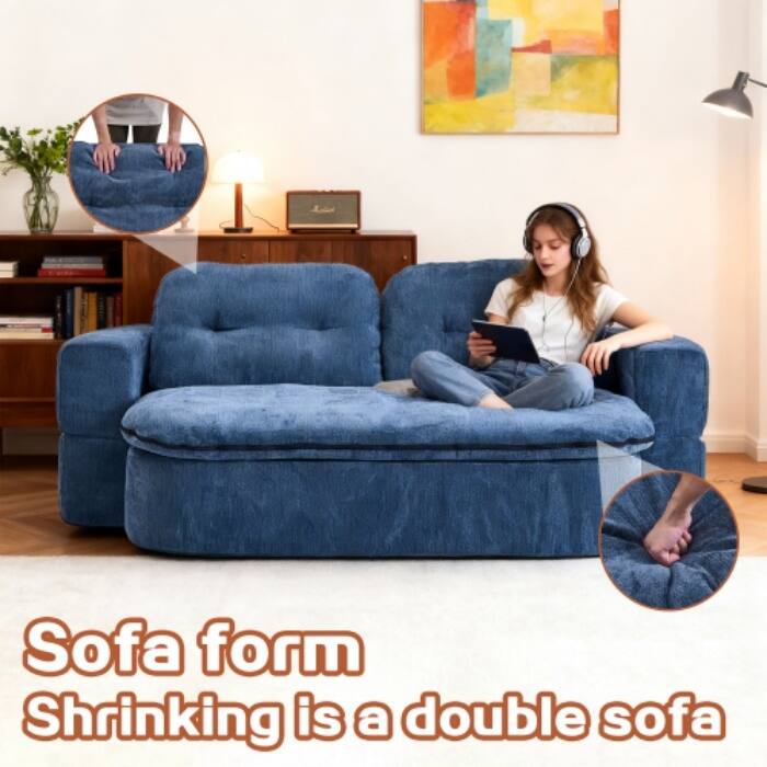 Modern Convertible Floor Sofa Bed with Corduroy Cushion, 2 Pillows & No Assembly