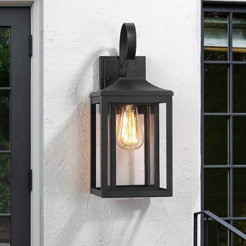 15.5"H 1-Light Black Outdoor Exterior Wall Lantern Sconce Light