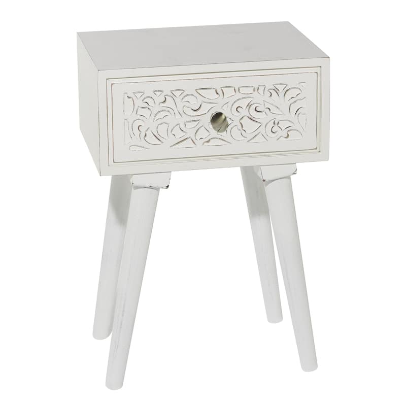 Mango Wood Scroll Intricately Carved Single Drawer Accent Table - White - Roche River Decor
