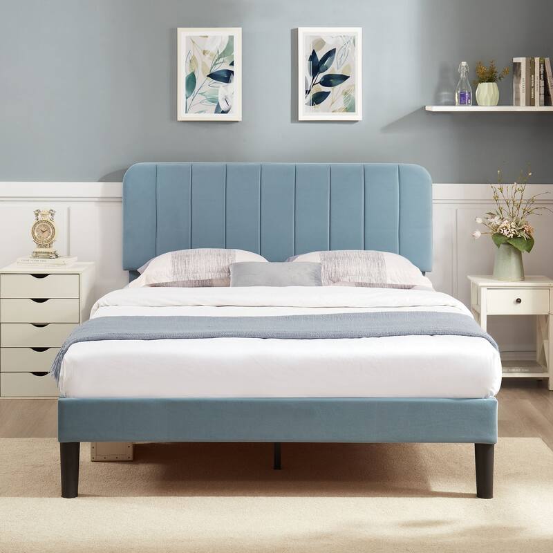 Javlergo Upholstered Bed Frames with Height-adjustable Headboard