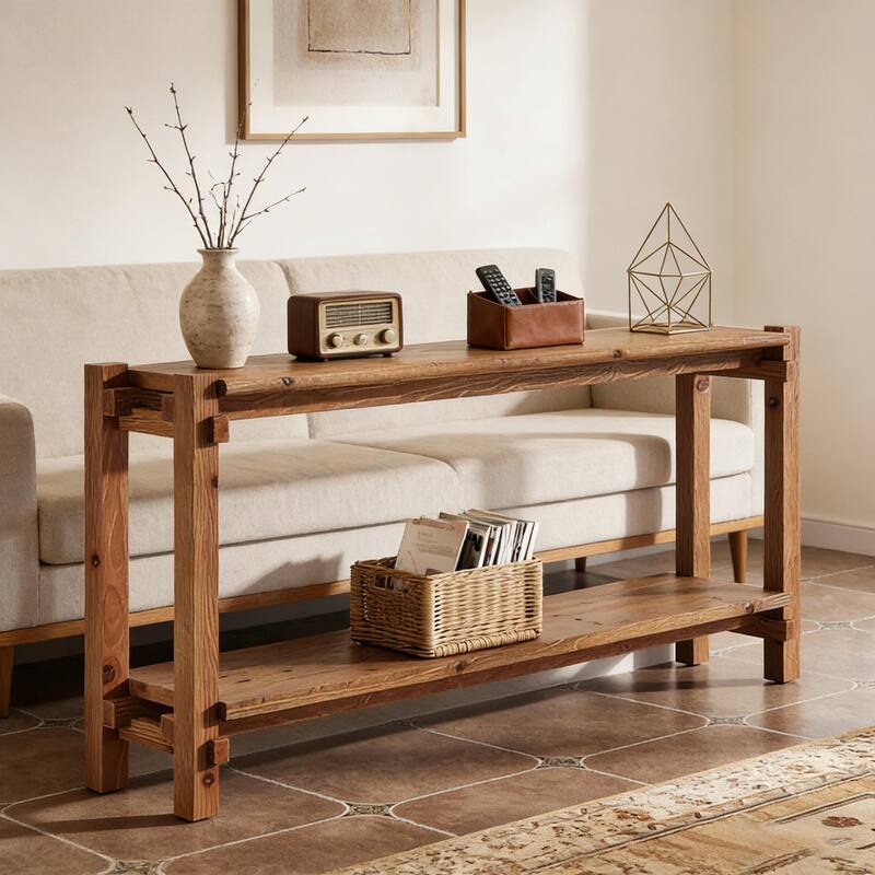 Rossetta 2-Tier Tic-Tac-Toe Leg Design Console Table with Capacious Storage