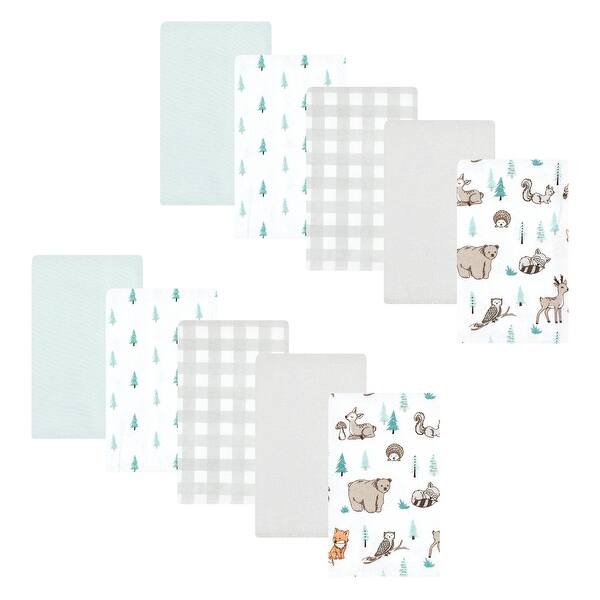 slide 1 of 1, Hudson Baby Cotton Flannel Burp Cloths, Neutral Woodland Pals 10-Pack, One Size - Neutral Woodland Pals 10-Pack - One Size