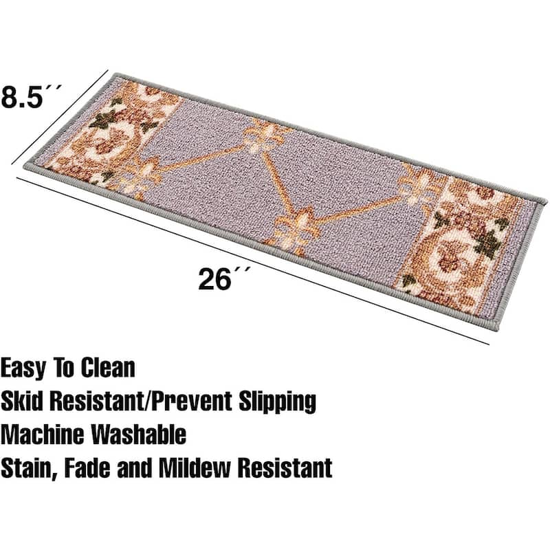 Stair Treads Fleur De Lis Floral Design Non Slip Backing, 8.5''X26''