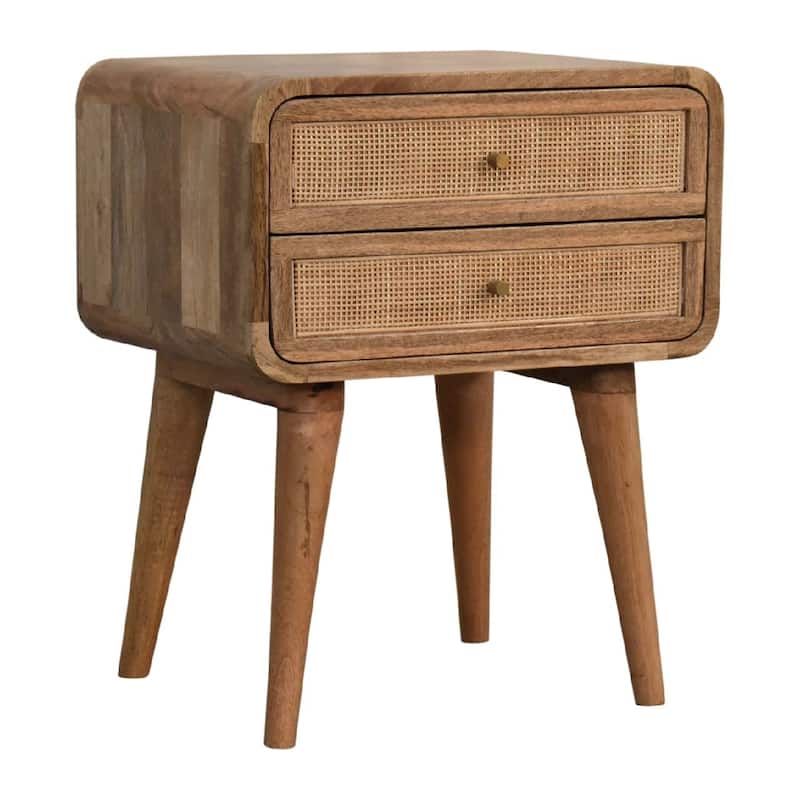 HomeRoots 22" Oak Solid Wood And Cane Rattan Two Drawer Nightstand
