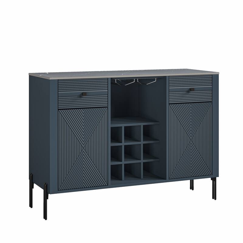 42" Modern Wine Cabinet with Metal Glass Rack and Drawers - 42" in Width
