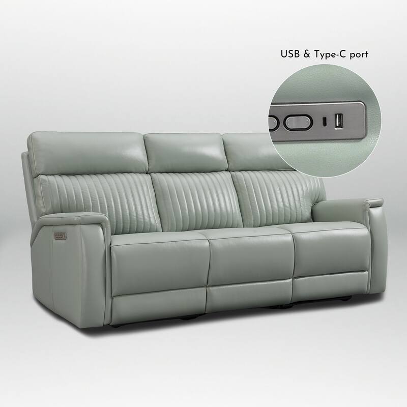 122''W 4-Seat Premium Genuine Leather triple-Power Sofa set with Zero Gravity, Adjustable Headrest & Lumbar Support