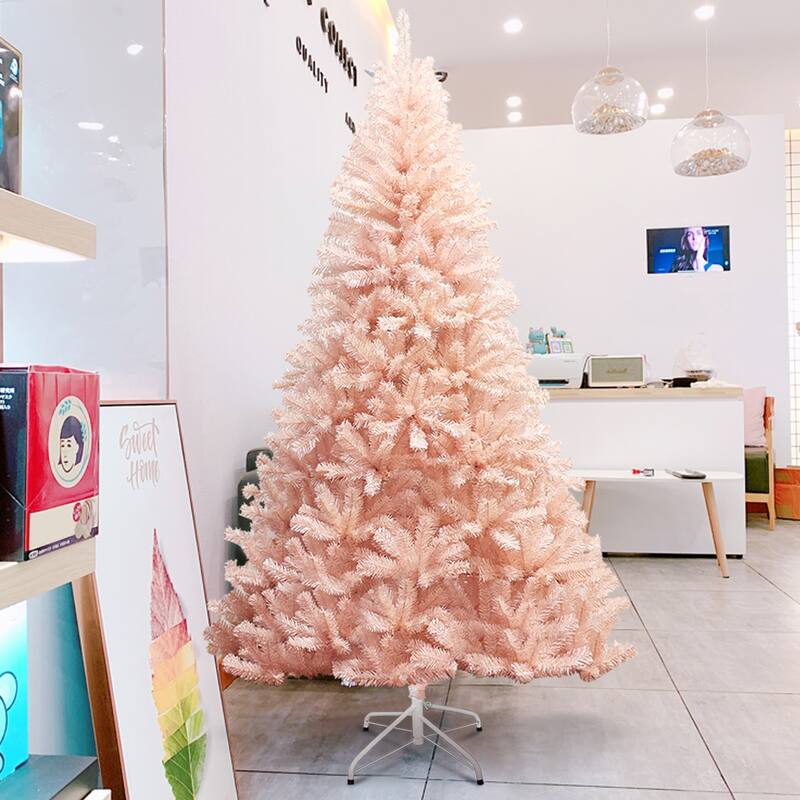 Gymax 6ft/ 7ft Pink Classic Pine Christmas Tree Artificial Hinged - See Details