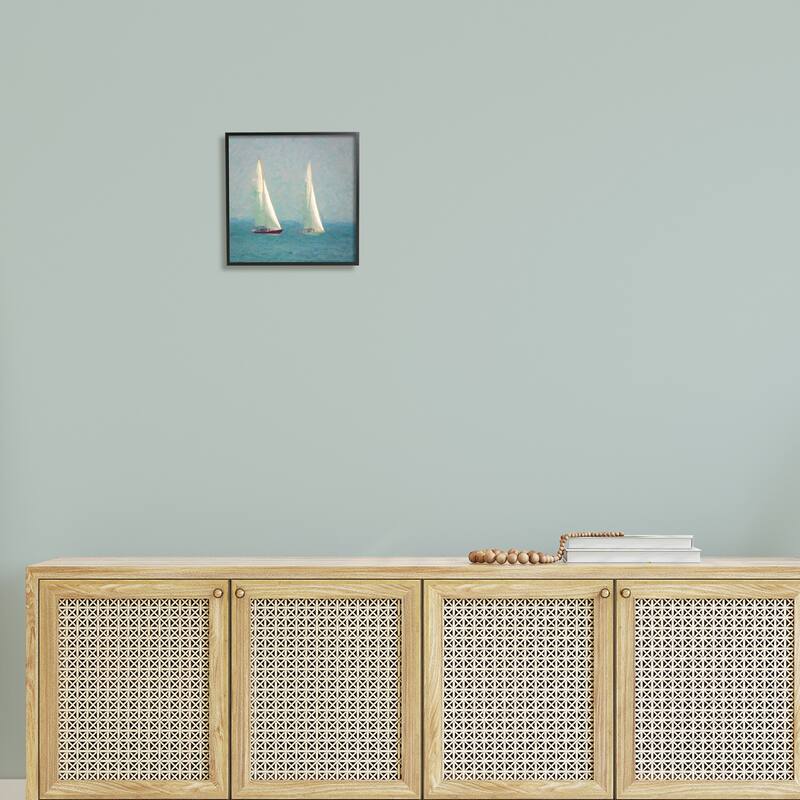 Stupell Two Sailboats Floating Foggy Ocean Weather Painting Framed Wall Art, Design by Graffitee Studios - Blue
