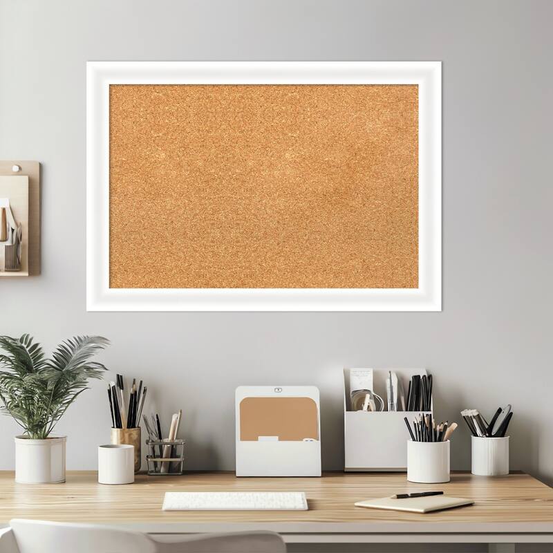 Oliver White Narrow Wood Framed Cork Board - Bulletin Board, Organization Board, Pin Board