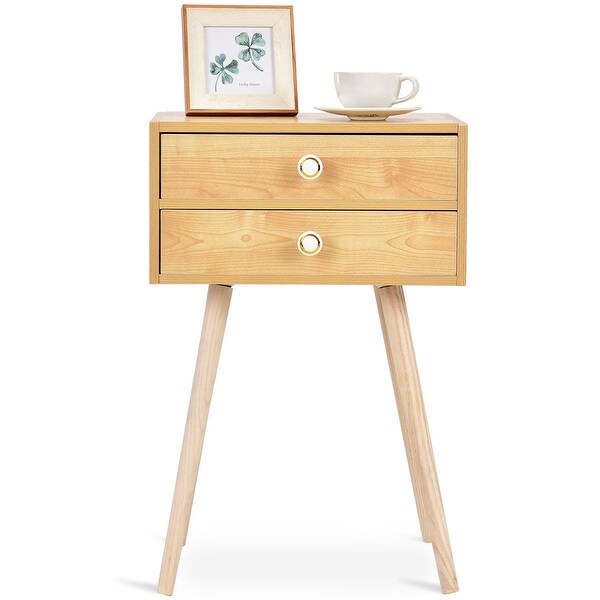 Shop Costway Mid Century Modern 2 Drawers Nightstand In ...