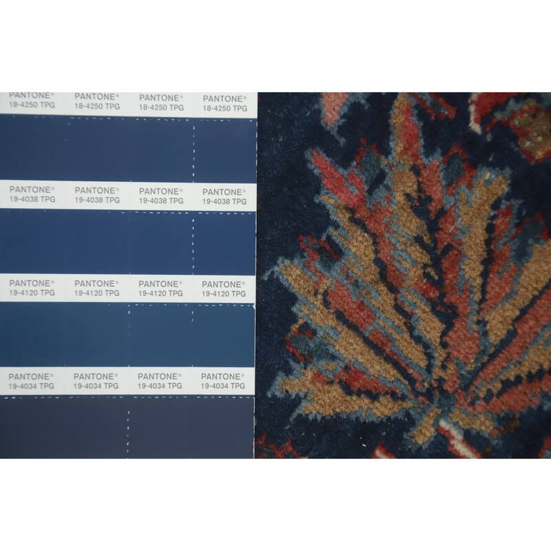 Hand Knotted Oriental 100% Wool Carpet Traditional Floral Navy Blue & Blues Kashan Area Rug - 14' 2'' X 10' 0''