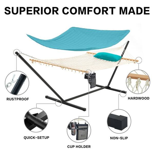 Double Hammock with Stand Included, 12ft Heavy Duty Stand, 2 Person