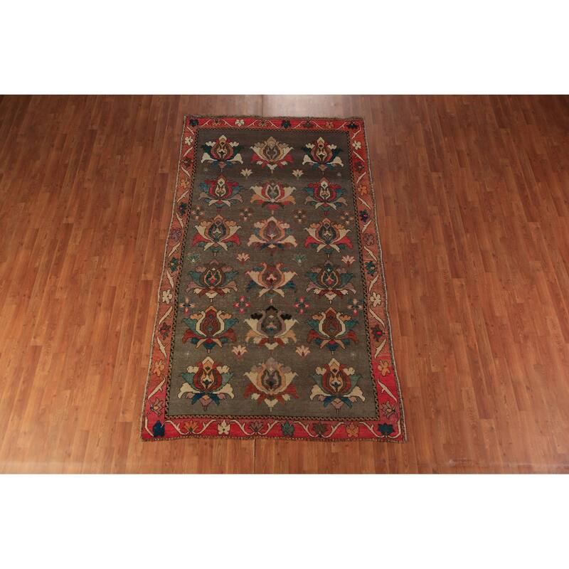 All-Over Brown Floral Gabbeh Persian Area Rug Hand-Knotted Wool Carpet - 5'2"x 9'0"