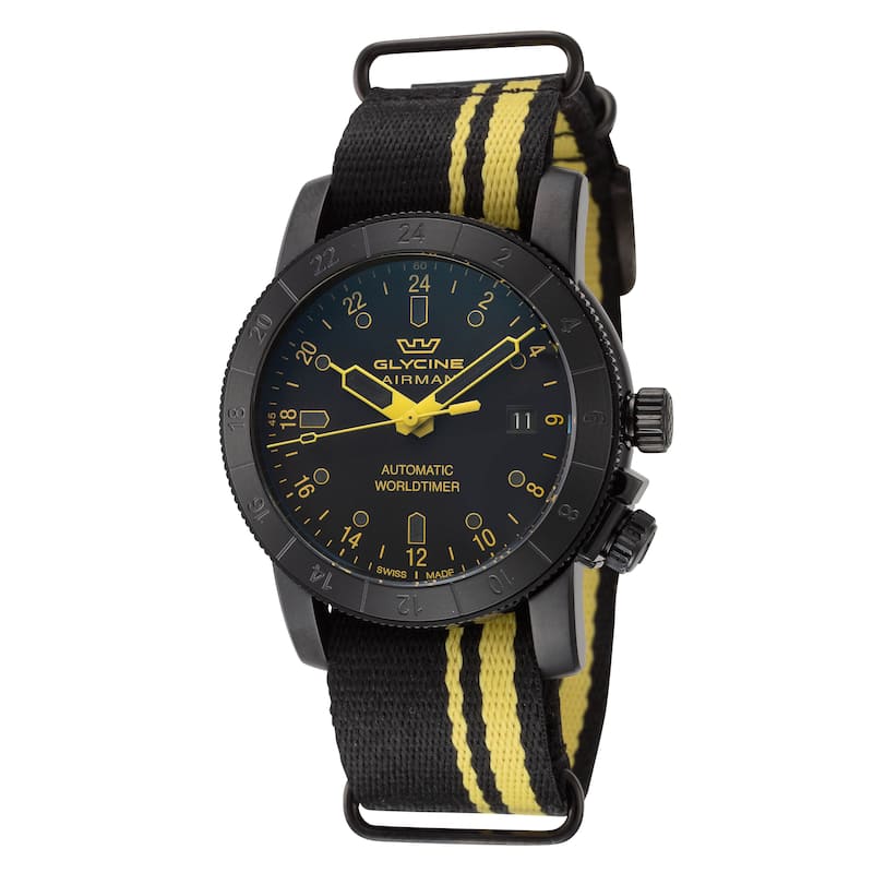 Glycine Men's Airman Contemporary Purist 42mm Automatic Watch GL0498 - Black and Yellow - N/A
