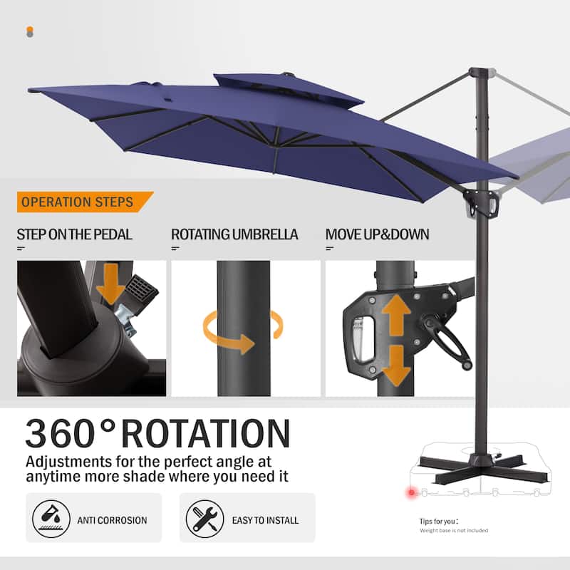 Pellebant 9X11 FT Double Top Patio Cantilever Umbrella, Base Not Included