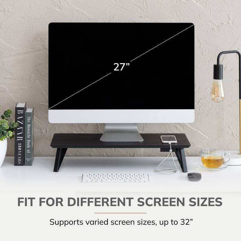 Jani Wood Monitor Stand Riser Desk - Ergonomic Design Stand, Desktop Organizer Table for Home, Office Workspace, Gaming Desk