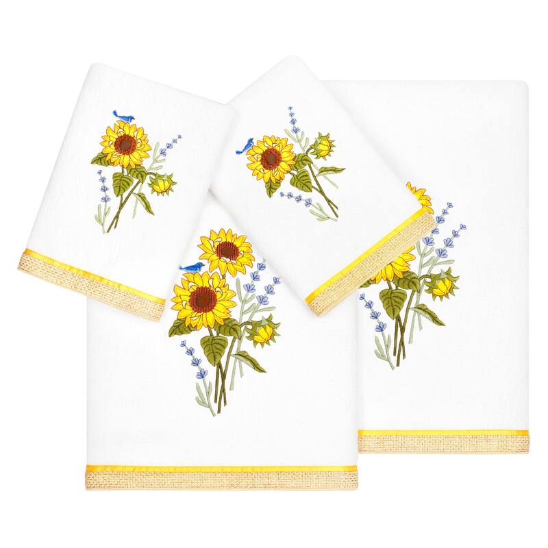 Authentic Hotel and Spa 100% Turkish Cotton Girasol 4PC Embellished Towel Set - White