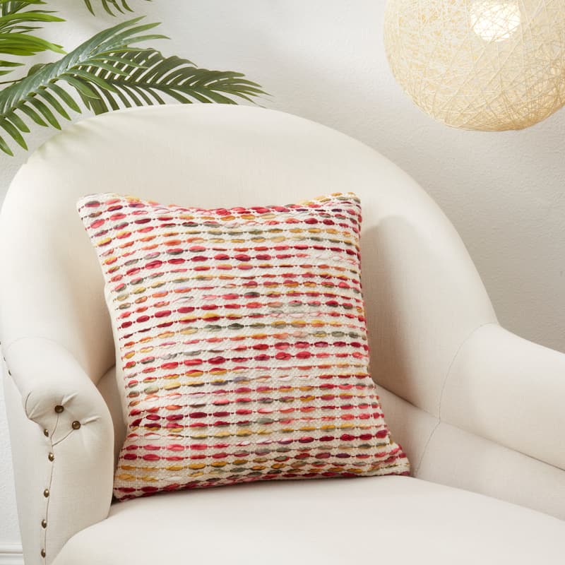 Woven Rainbow Stripe Delight Throw Pillow