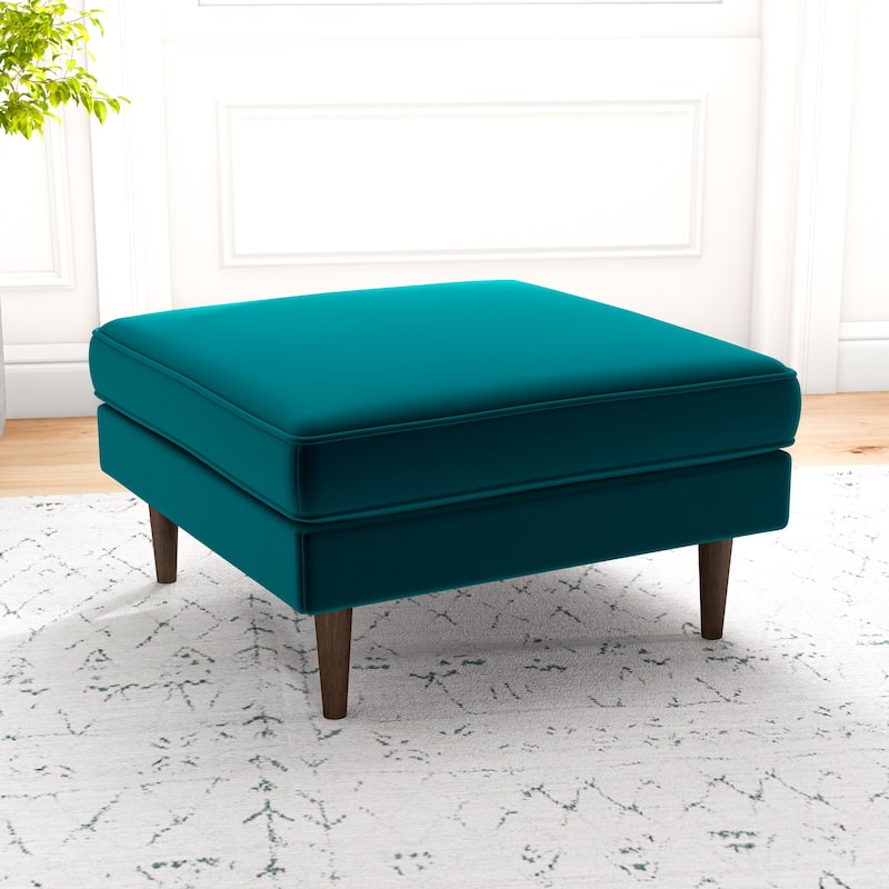 Flavia Mid-Century Modern Square Velvet Ottoman - Teal