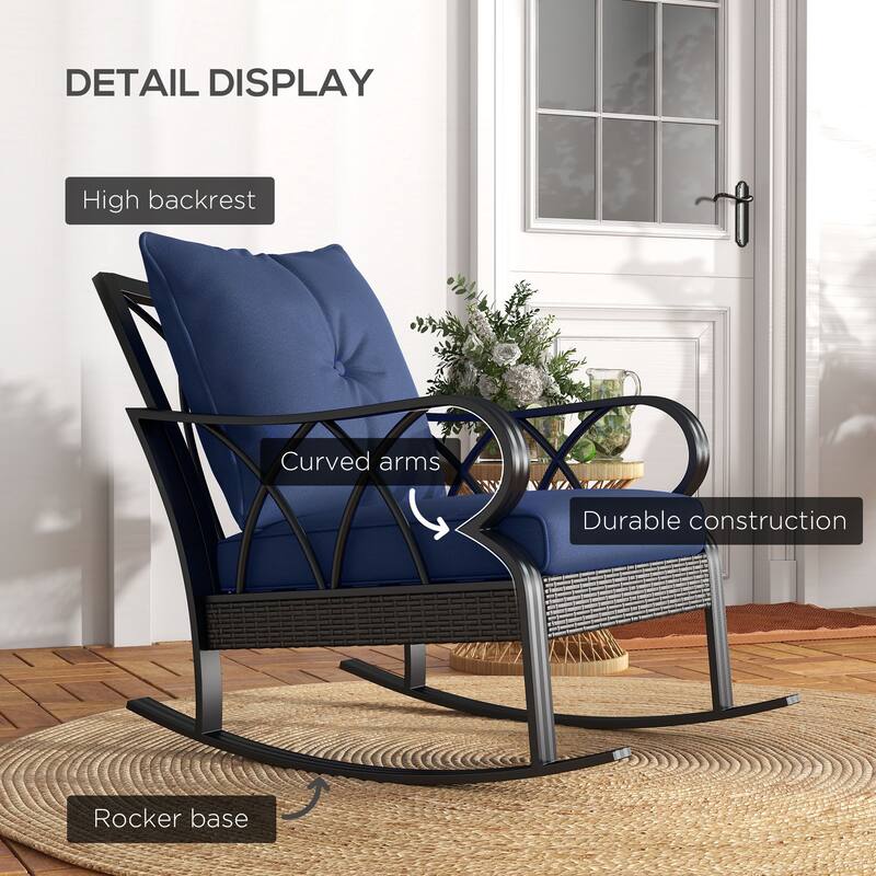Outdoor Wicker Rocking Chair, with Padded Cushions & Armrest