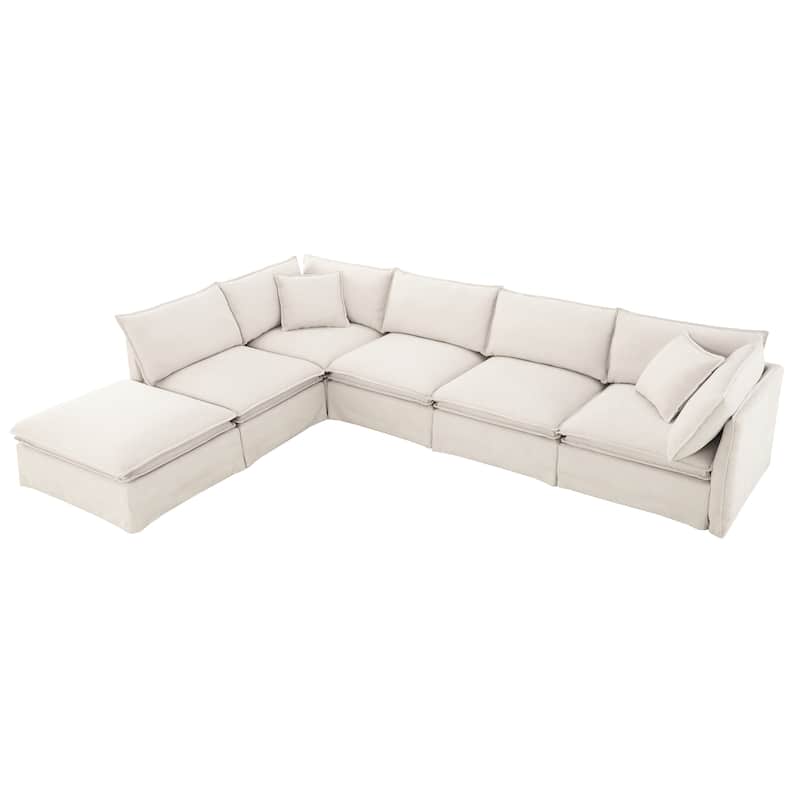 L Shape Modular Sectional Sofa with Ottoman, Oversized Chenille Upholstered 6-Seat Sofa, High Density Sponge Corner Sofa
