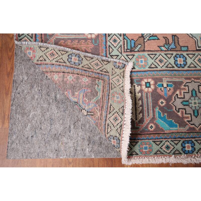 Tabriz Vintage Persian Rug Hand-Knotted Pink Geometric Wool Carpet - 9'9" x 13'4"