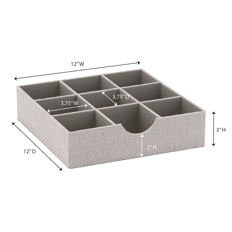 Household Essentials 9-Sectioned Accessory Organizer Tray, Gray, 2-Pack - 12'' x 12'' x 3''