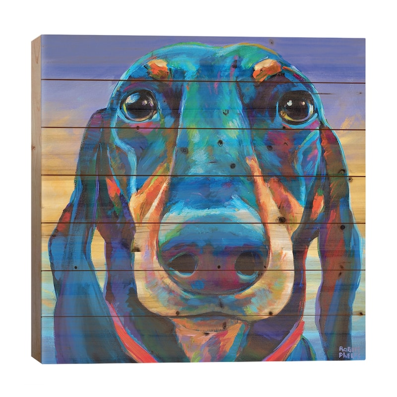 Gus The Dachshund Print On Wood by Robert Phelps - Multi-Color - 26x26x1.5
