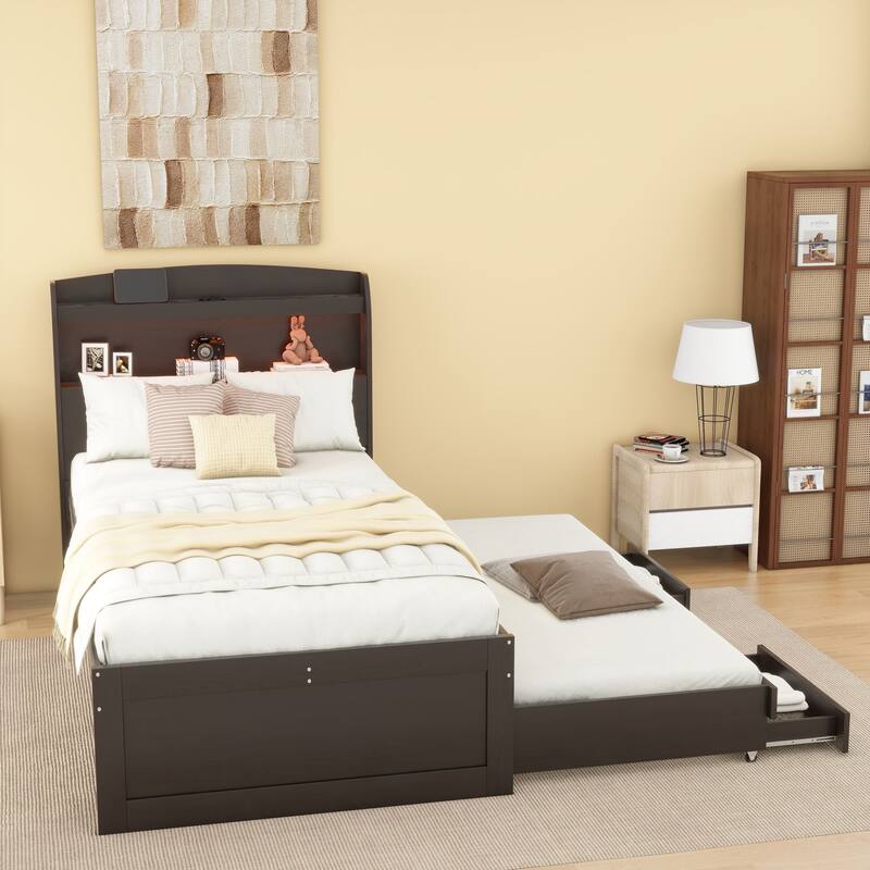Multi-purpose platform bed with trundle and drawers