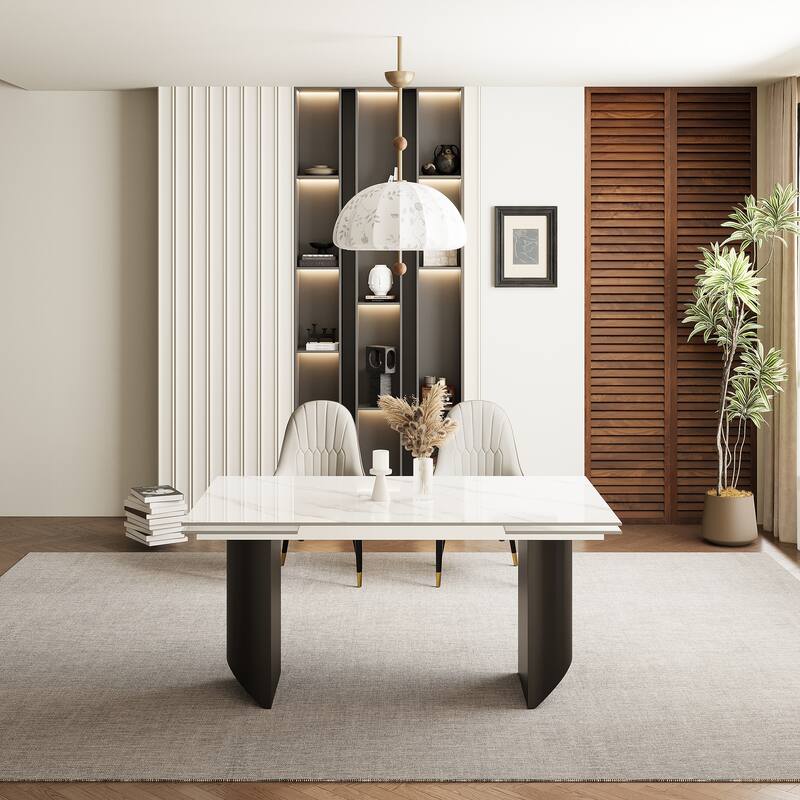 9 - Piece 94.48'' Extendable Sintered Stone Dining Table with 8 Chairs Dining Set