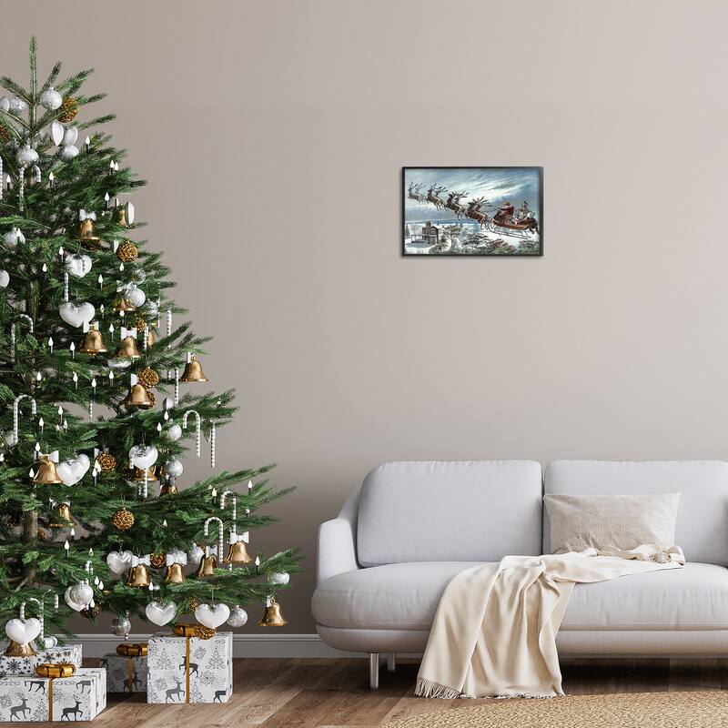 Stupell Santa's Sleigh over Town Framed Giclee Art Design By Arlington Prints