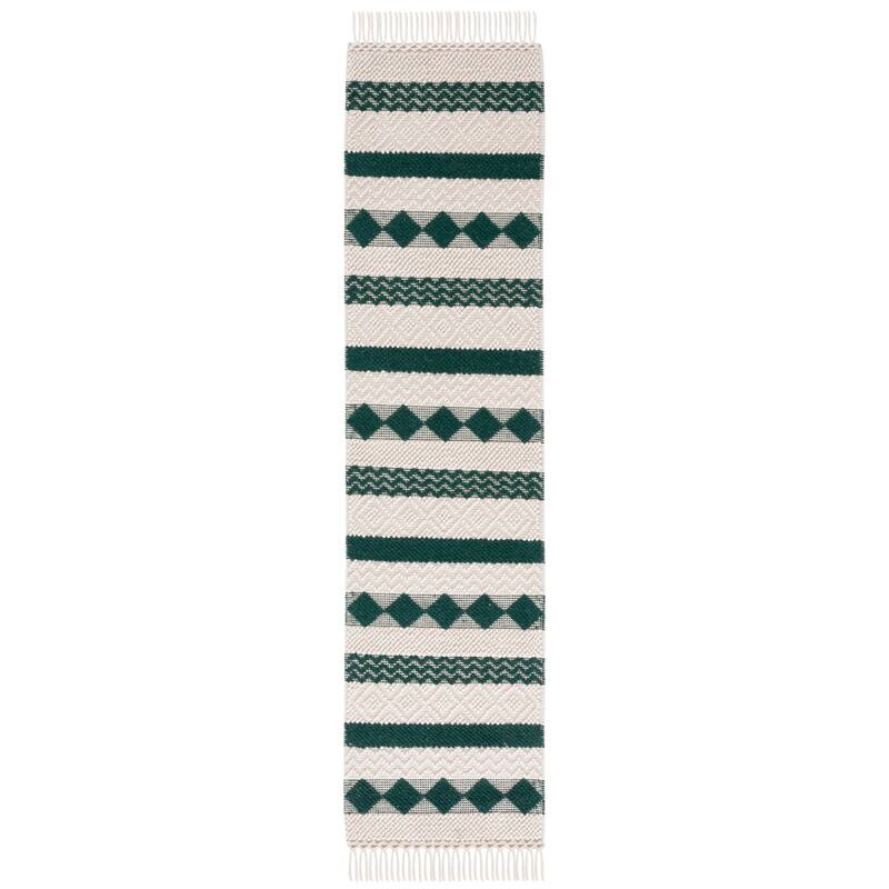 SAFAVIEH Handmade Natura Quitterie Moroccan Wool Rug - 2'3" x 9' Runner - Ivory/Green