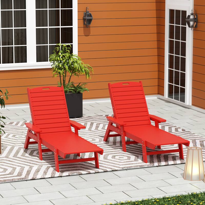 Laguna Hdpe All Weather Outdoor Patio Pool Reclining Chaise Lounge (Set Of 2) - Red