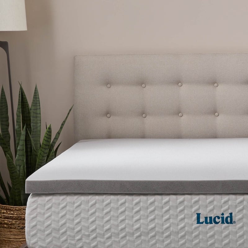 Lucid Bamboo Charcoal and Gel Memory Foam Covered Mattress Topper 2,3,4 inch - N/A