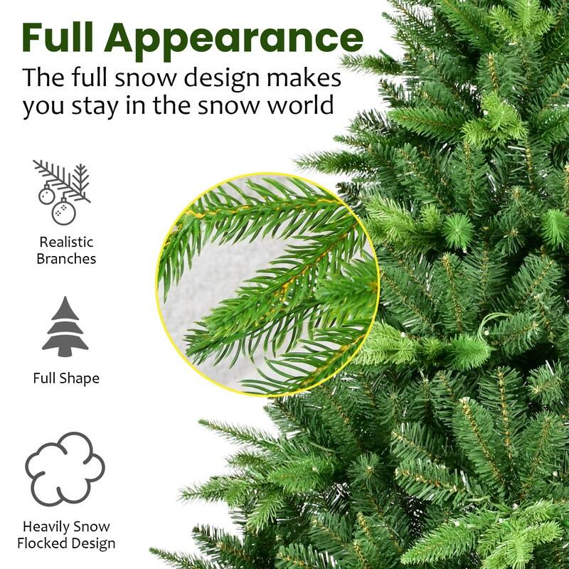 Pre-Lit Christmas Tree with White LED Lights, Realistic PE+PVC Hinged Tree with Metal Stand, Full Artificial Xmas Tree