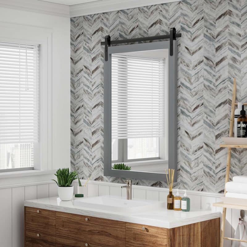 Modern Wall Mirrors, Rectangular Mirror with Wood Framed, Bathroom Mirror Barn Mirror Barn Door Mirror with Multi Size