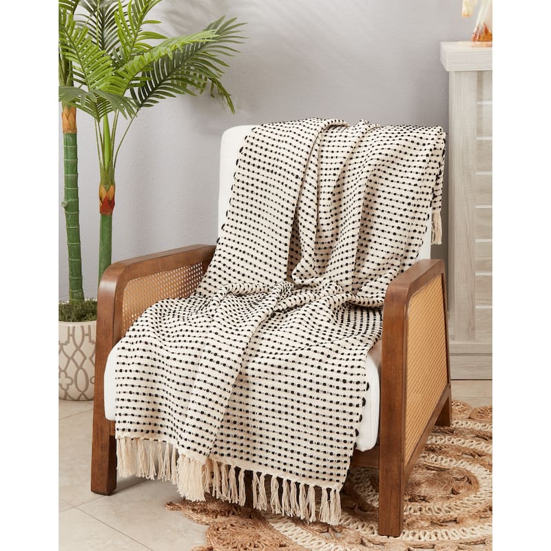 Rustic Retreat Textured Stripe Woven Throw Blanket with Fringe