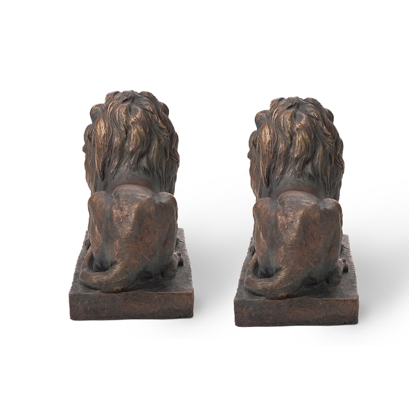 Glitzhome Set of 2 MgO Majestic Walking & Lying Guardian Lion Statues Porch Sculpture Indoor Outdoor