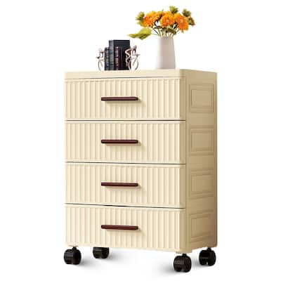 Plastic Drawer Storage 18.9" Wide Plastic Chest Of Drawers For Bedroom Fluted Design Storage Organizer Cart With Wheels