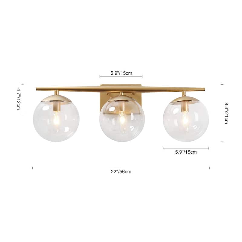 Mid-century Gold 3-Light Clear Glass Linear Vanity Light