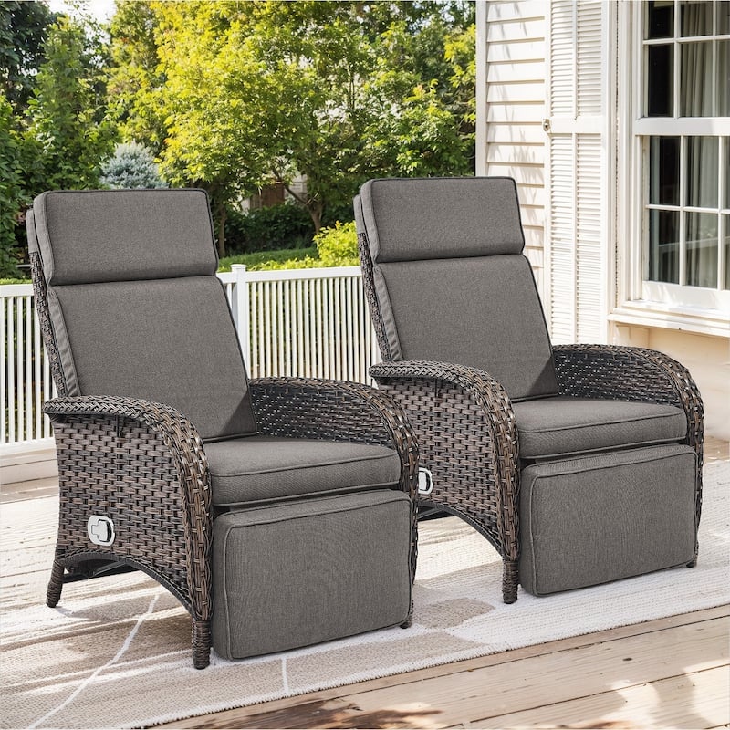 2 Pack Patio Wicker Chaise Lounge Chair Brown - Grey
