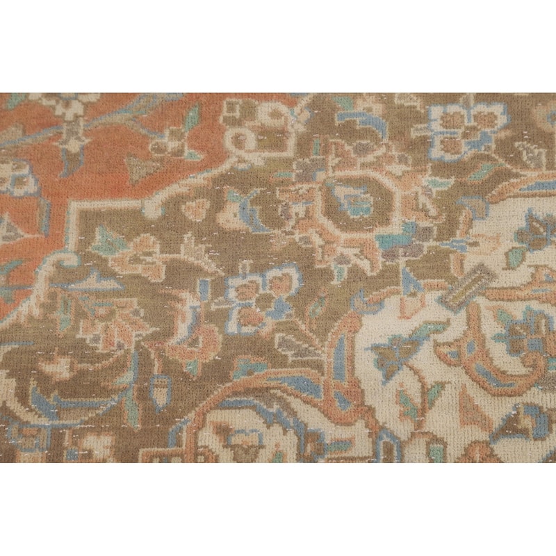 Orange Kashan Persian Vintage Area Rug Hand-Knotted Wool Carpet - 9'7"x 13'5"