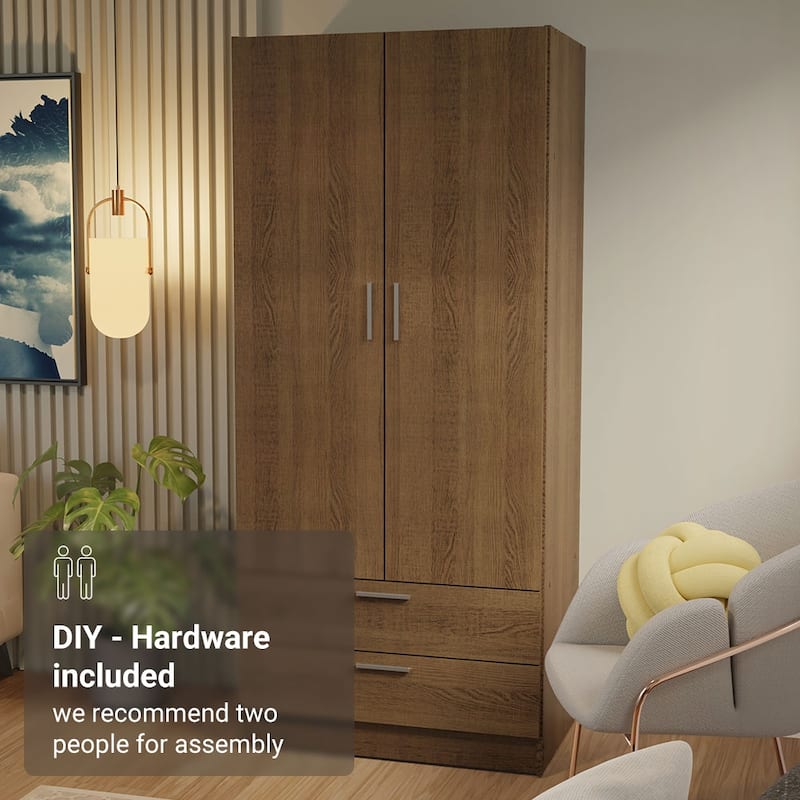Madesa 2 Door 2 Drawer Wardrobe with Hanging Space 31"L