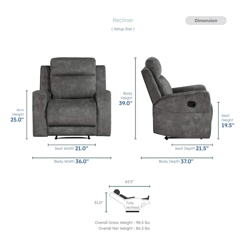 Liriope 36" Microfiber Manual Recliner - Tab Pull Reclining Motion