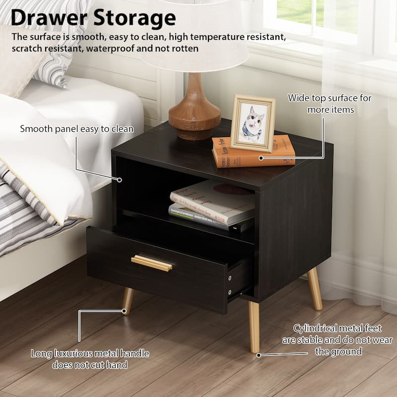 Timechee 20'' Tall 1 - Drawer Metal Legs Nightstand(One Piece)